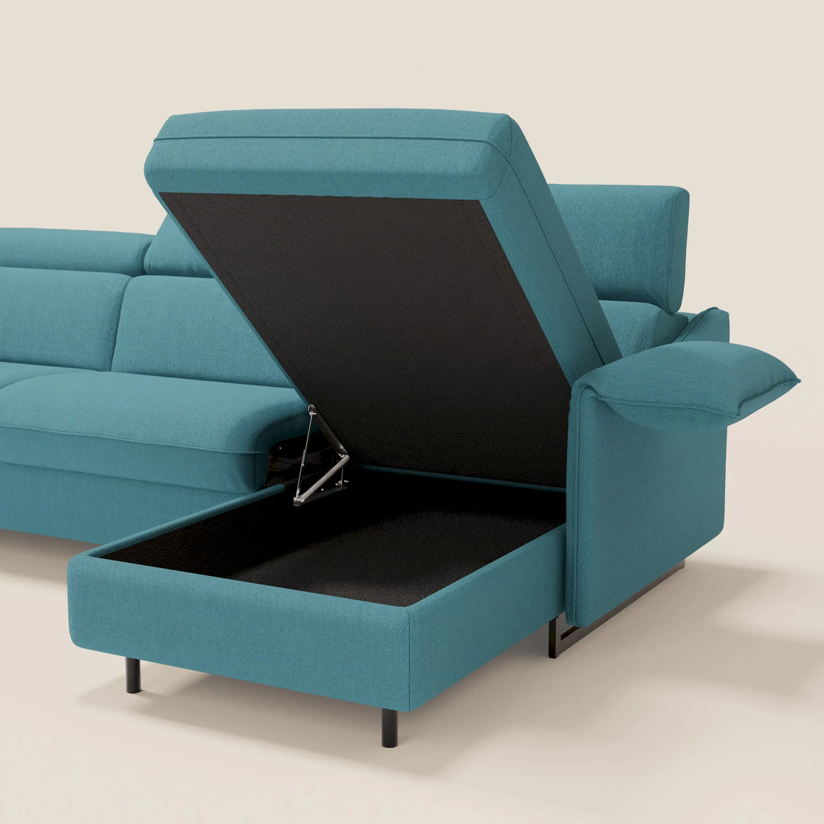Violetta Divano Letto Angolare con Penisola contenitore, Poggiatesta e Materasso Alto H18 in tessuto impermeabile T13 - divitt.sbs