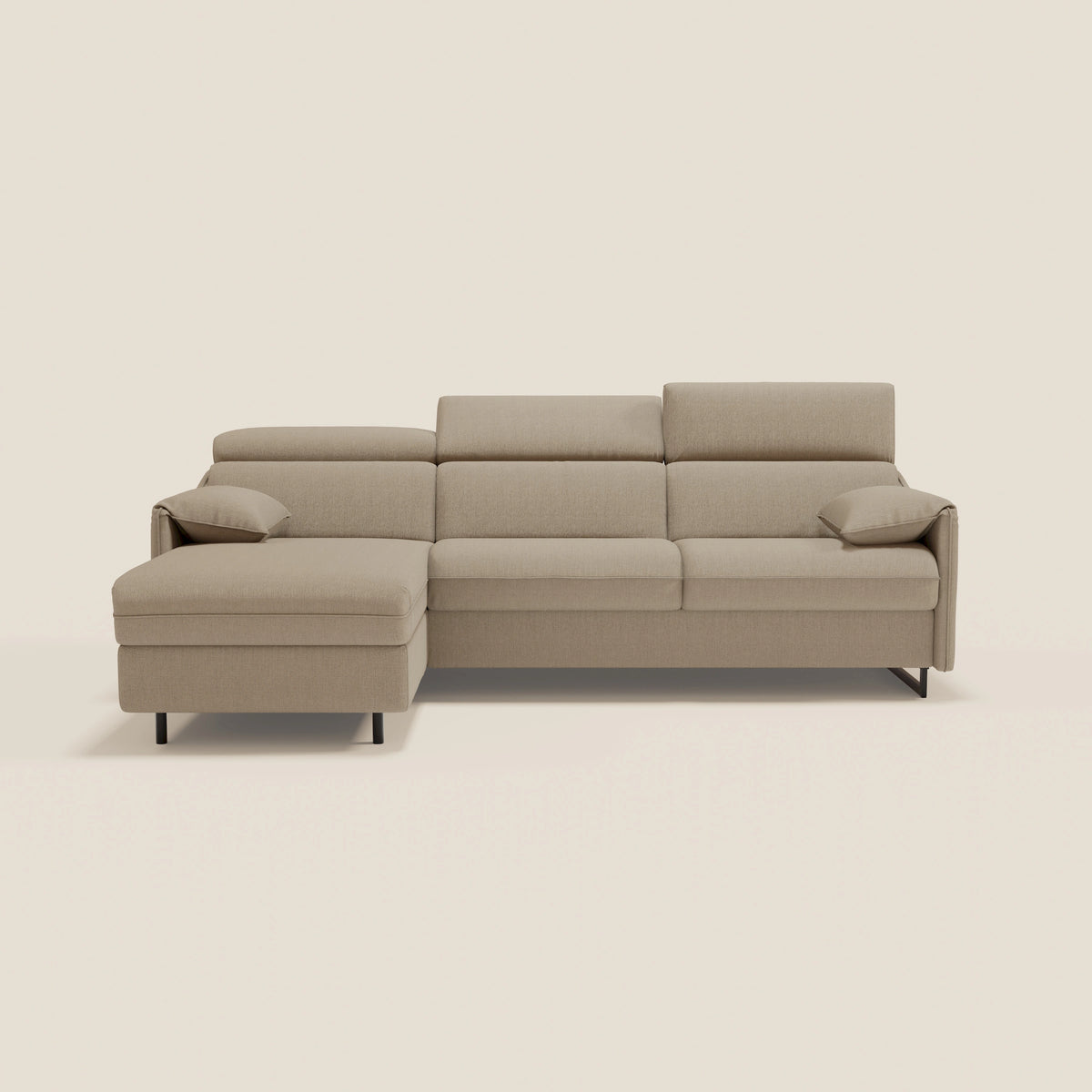 Violetta Divano Letto Angolare con Penisola contenitore, Poggiatesta e Materasso Alto H18 in tessuto impermeabile T13 - divitt.sbs