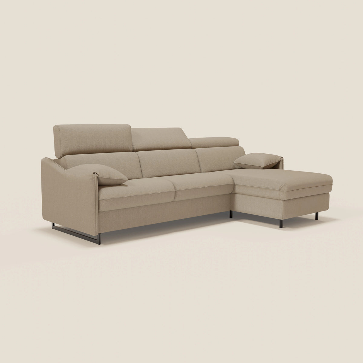 Violetta Divano Letto Angolare con Penisola contenitore, Poggiatesta e Materasso Alto H18 in tessuto impermeabile T13 - divitt.sbs
