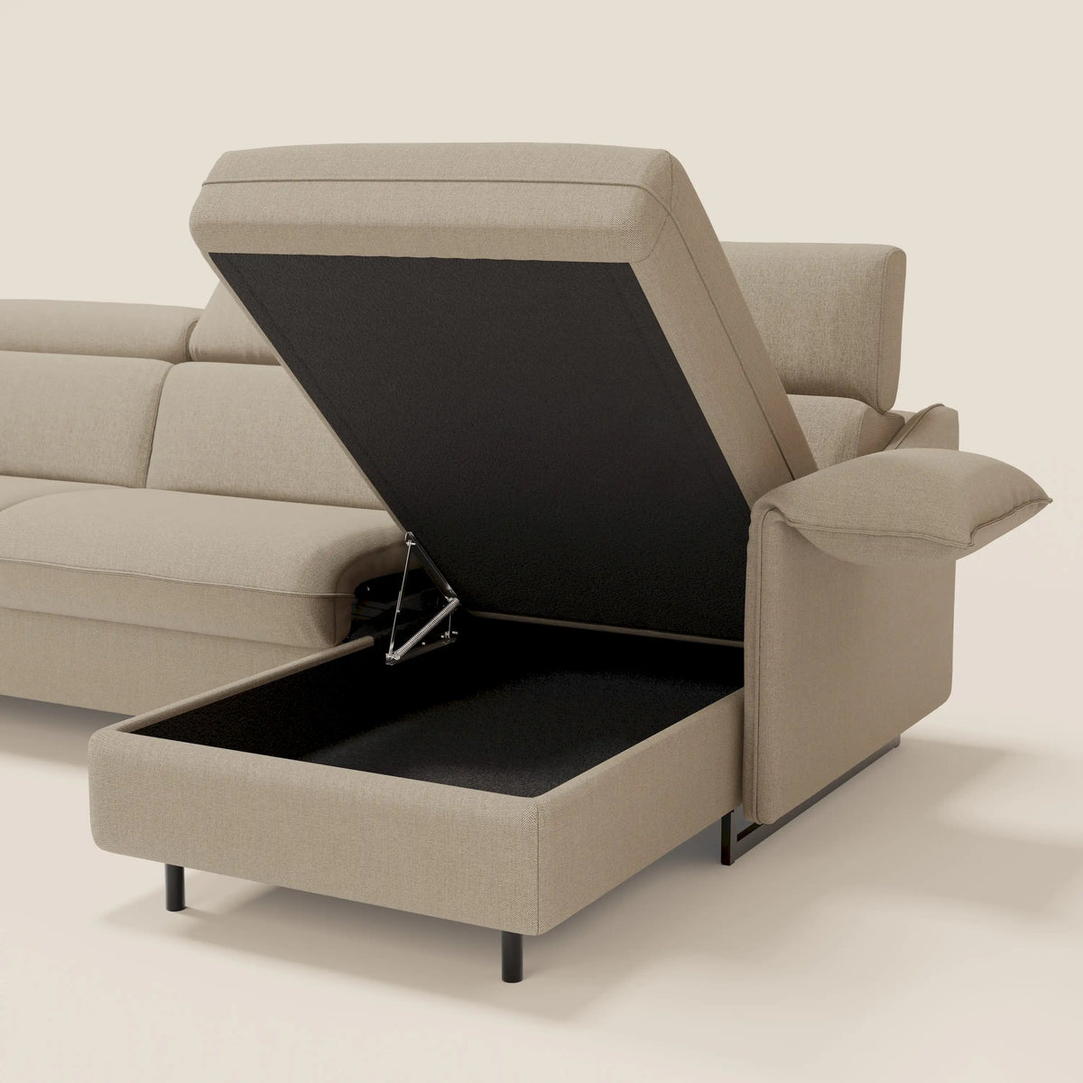 Violetta Divano Letto Angolare con Penisola contenitore, Poggiatesta e Materasso Alto H18 in tessuto impermeabile T13 - divitt.sbs