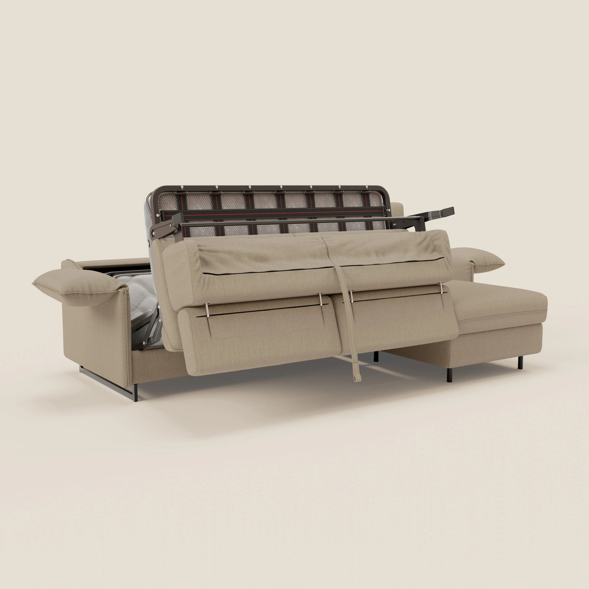 Violetta Divano Letto Angolare con Penisola contenitore, Poggiatesta e Materasso Alto H18 in tessuto impermeabile T13 - divitt.sbs