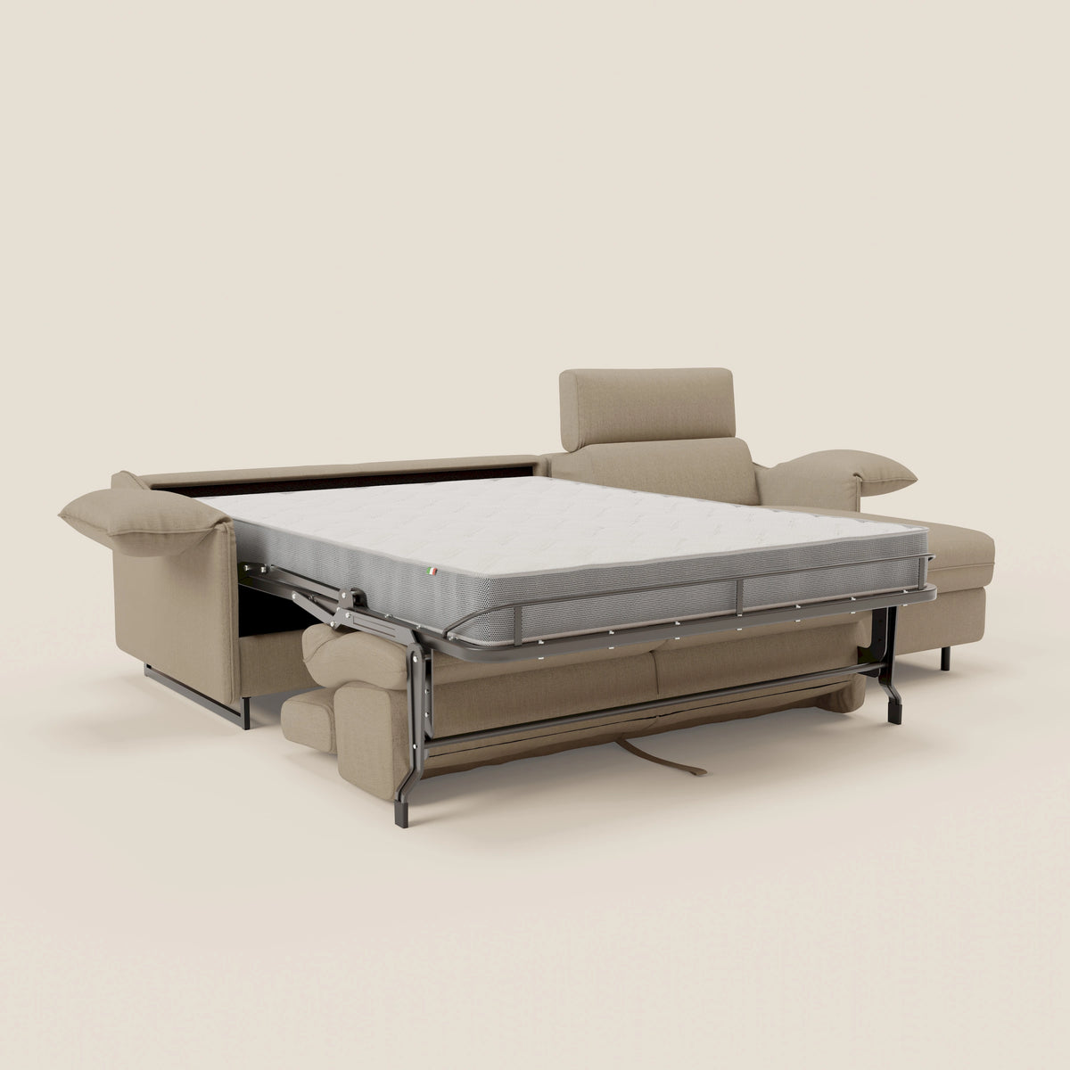 Violetta Divano Letto Angolare con Penisola contenitore, Poggiatesta e Materasso Alto H18 in tessuto impermeabile T13 - divitt.sbs