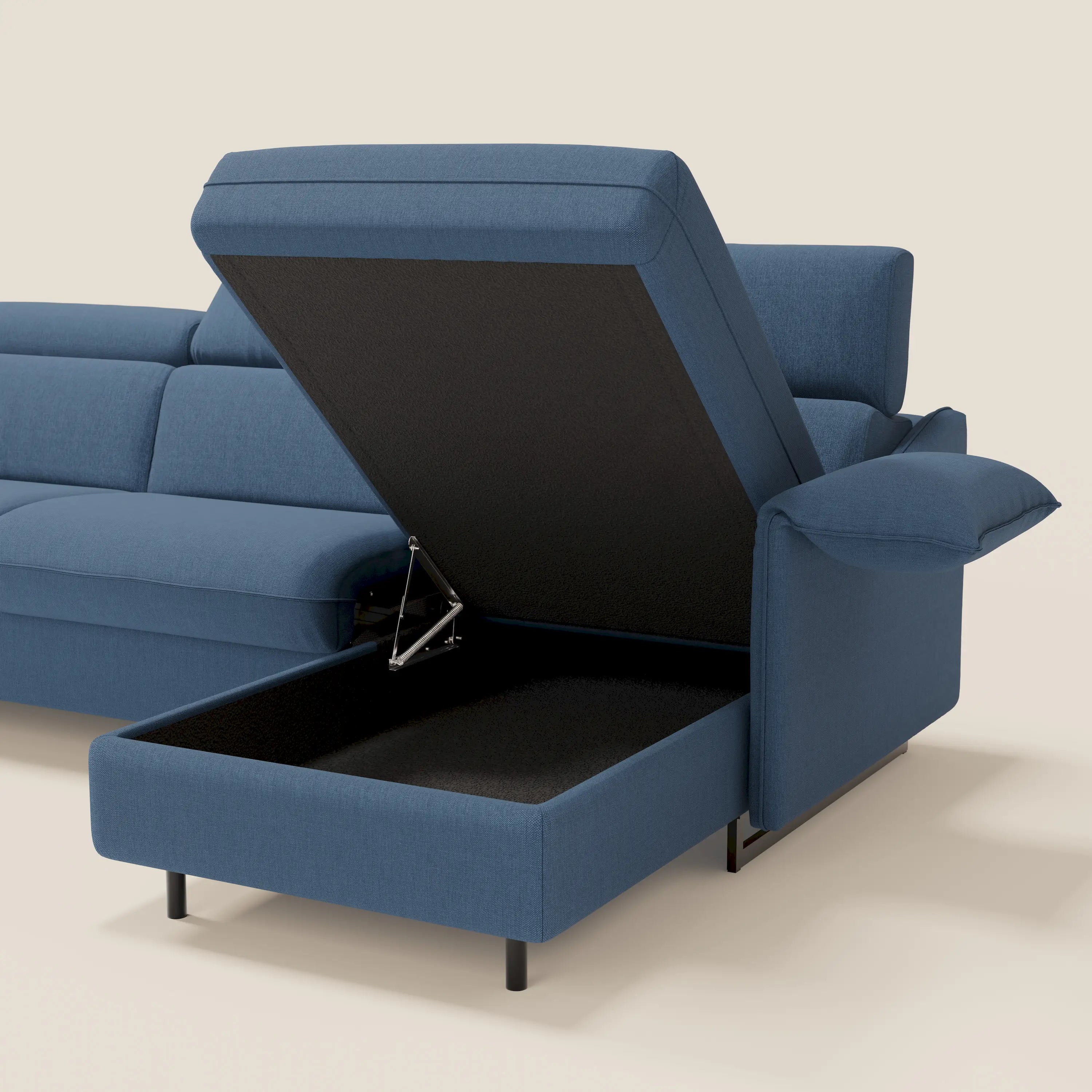Violetta Divano Letto Angolare con Penisola contenitore, Poggiatesta e Materasso Alto H18 in tessuto impermeabile T13 - divitt.sbs