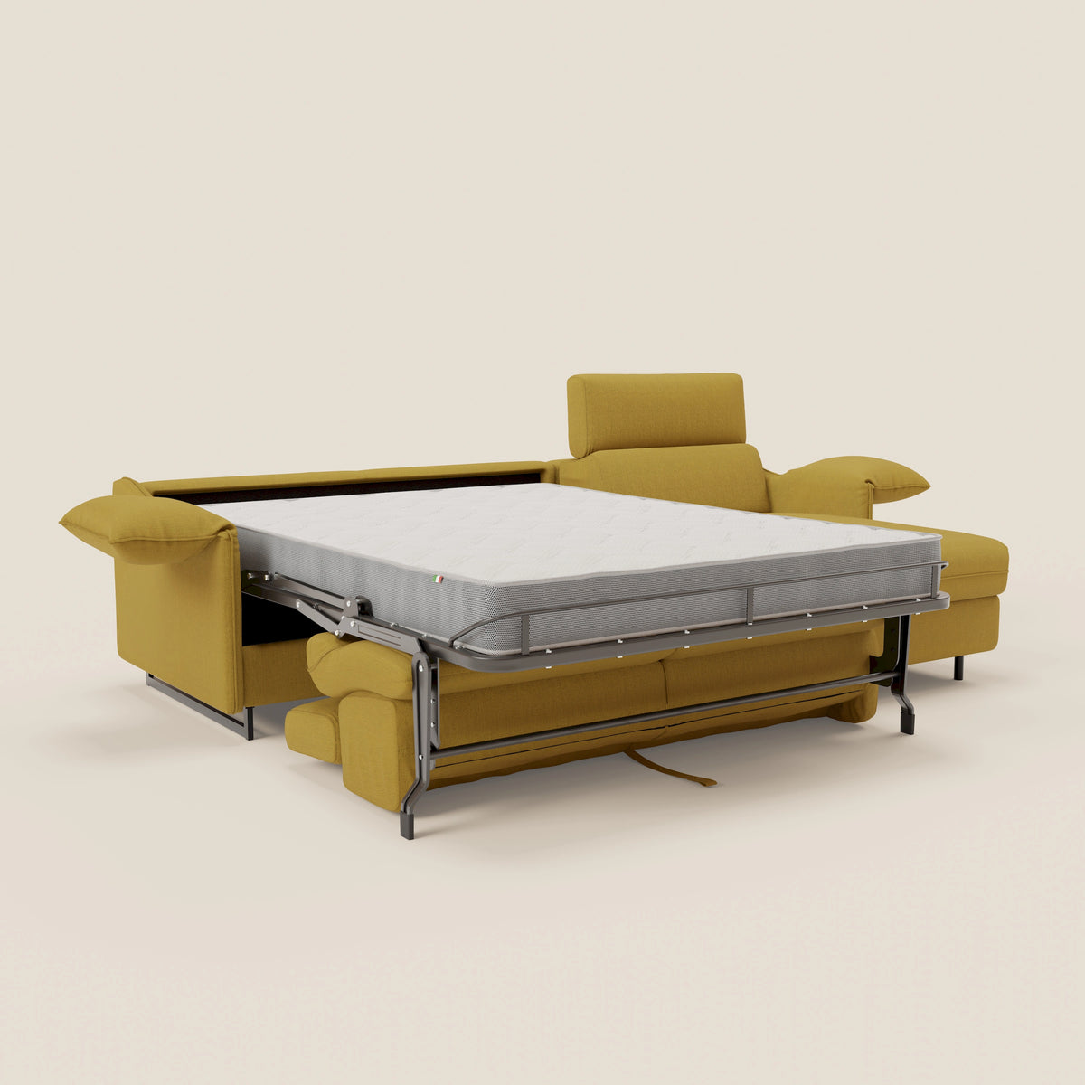 Violetta Divano Letto Angolare con Penisola contenitore, Poggiatesta e Materasso Alto H18 in tessuto impermeabile T13 - divitt.sbs