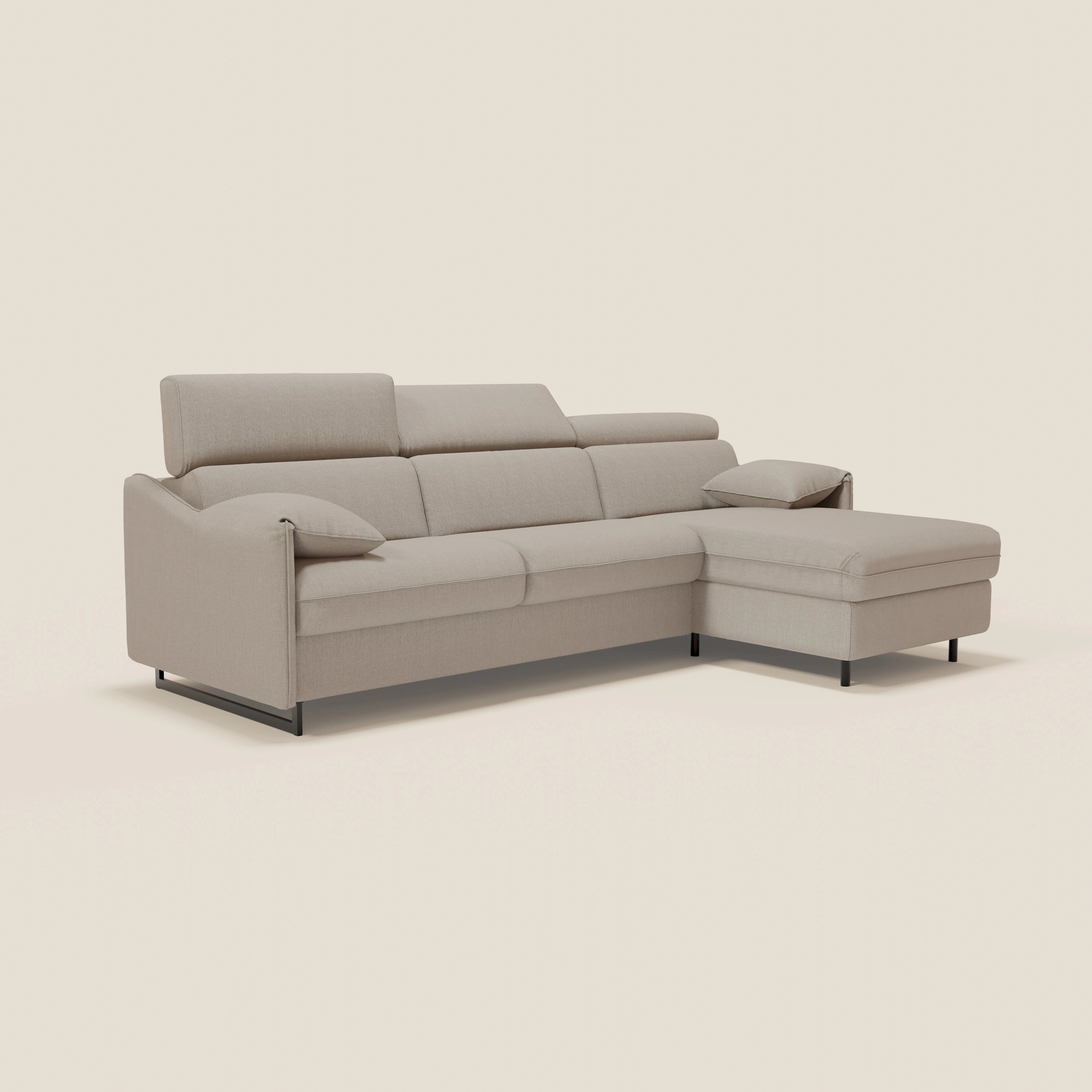 Violetta Divano Letto Angolare con Penisola contenitore, Poggiatesta e Materasso Alto H18 in tessuto impermeabile T13 - divitt.sbs