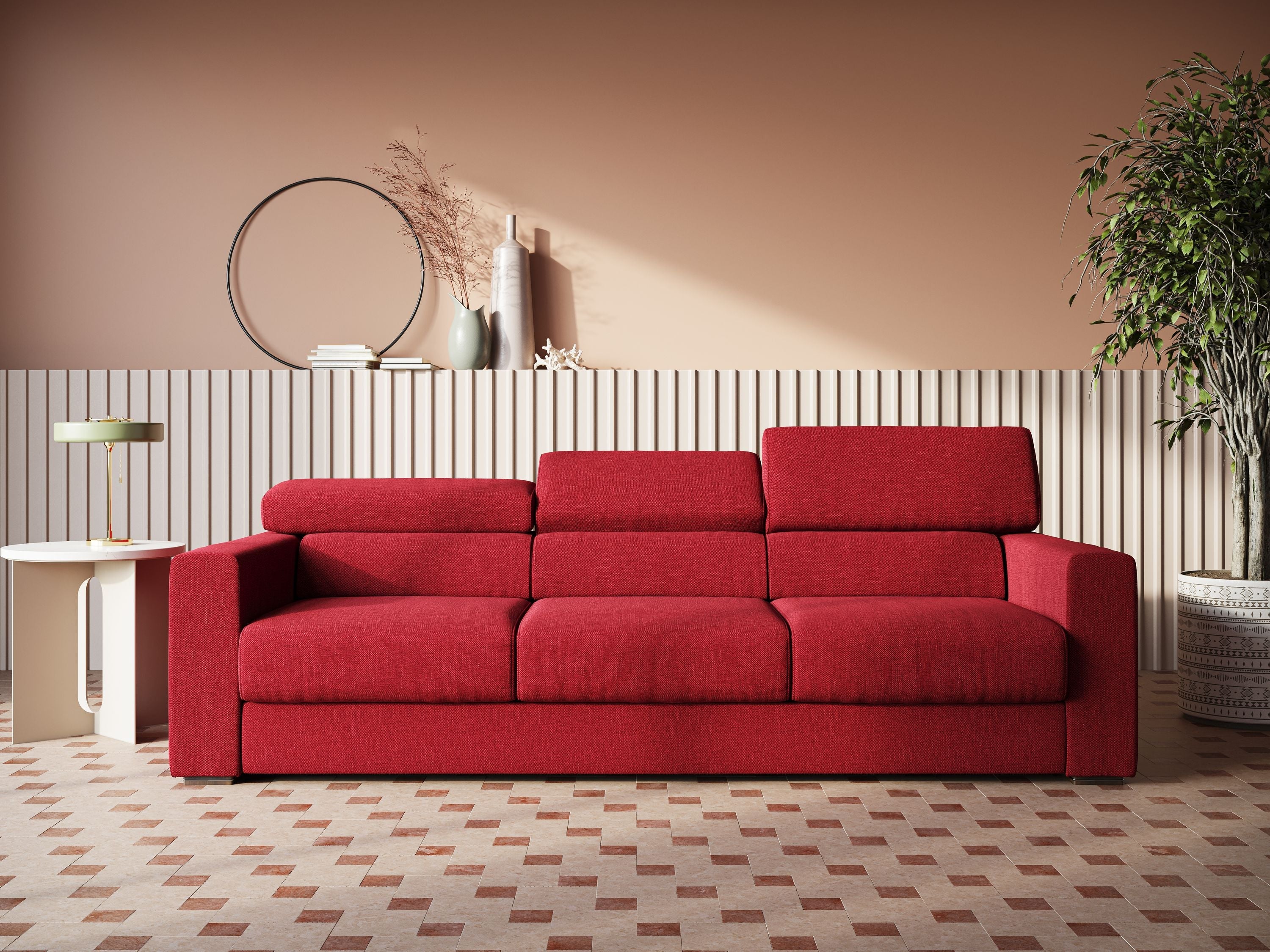 Dylan divano a 3 sedute con pouf estraibile poggiapiedi in tessuto simil cotone impermeabile T13 rosso - divitt.sbs
