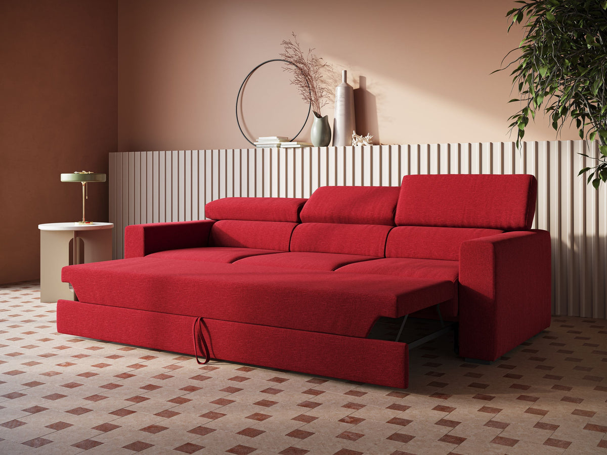 Dylan divano a 3 sedute con pouf estraibile poggiapiedi in tessuto simil cotone impermeabile T13 rosso - divitt.sbs
