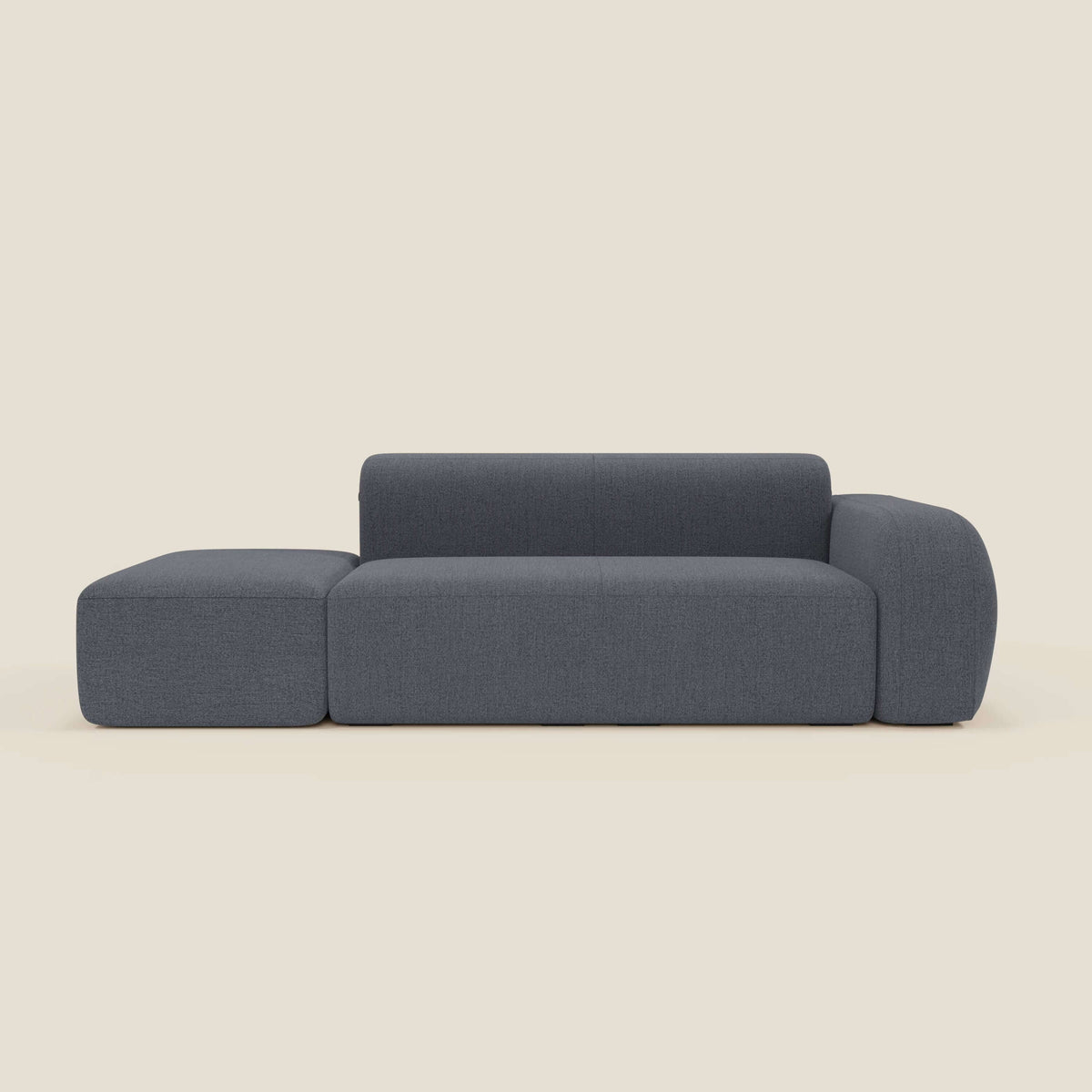 BonBon Divano modulare componibile – Composizione con pouf terminale in tessuto smacchiabile T23 blu grafite - divitt.sbs