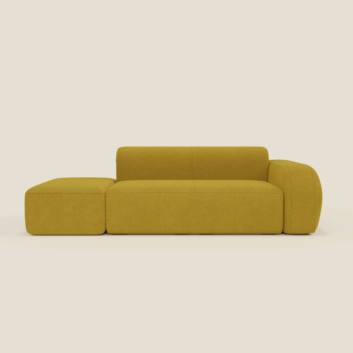 BonBon Divano modulare componibile – Composizione con pouf terminale in tessuto smacchiabile T23 giallo sole - divitt.sbs