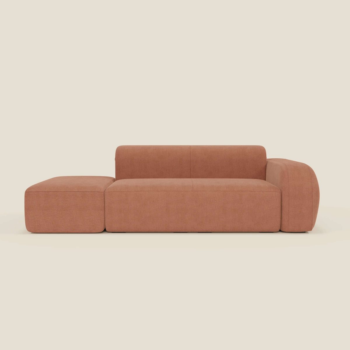 BonBon Divano modulare componibile – Composizione con pouf terminale in tessuto smacchiabile T23 pesca - divitt.sbs