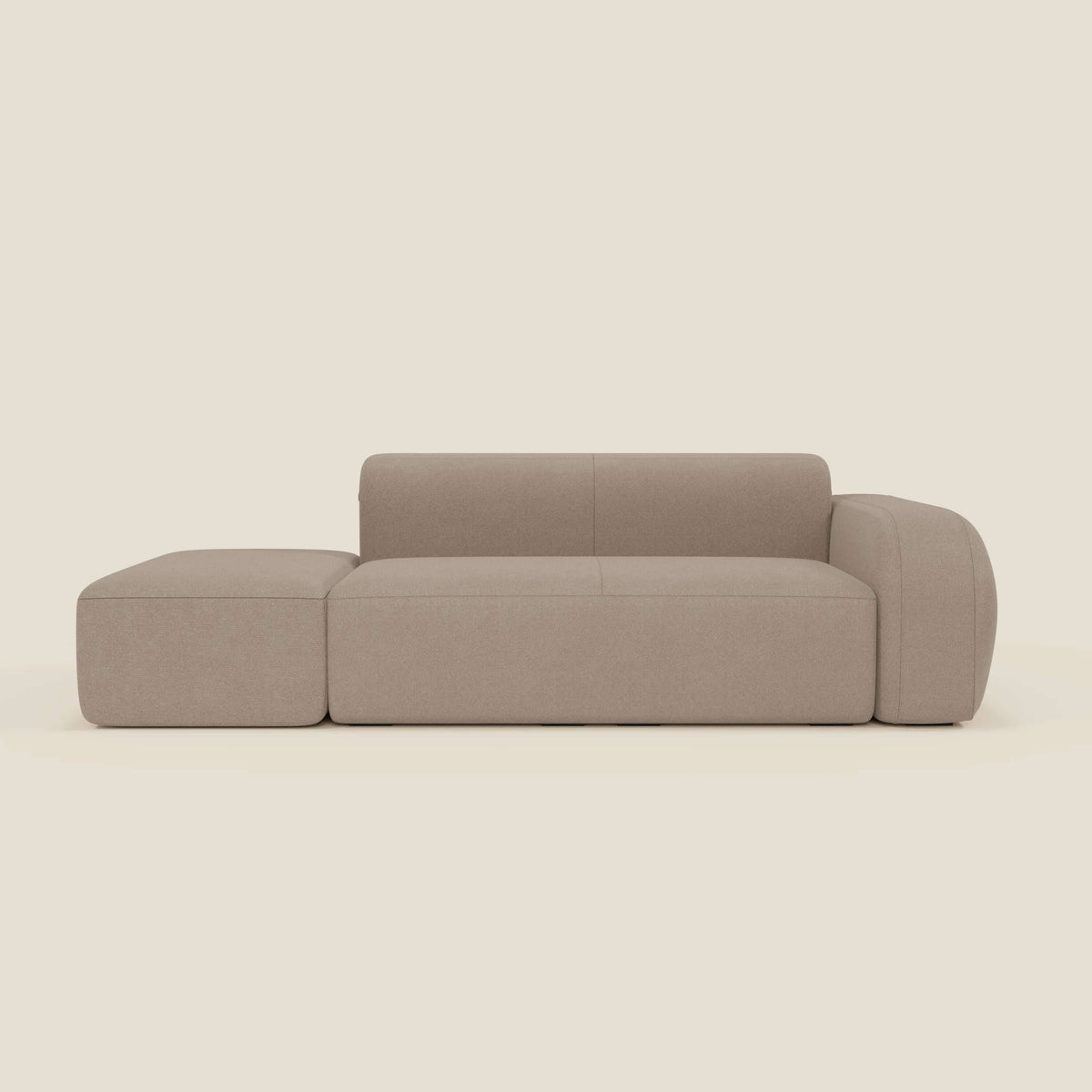 BonBon Divano modulare componibile – Composizione con pouf terminale in tessuto smacchiabile T23 tortora - divitt.sbs