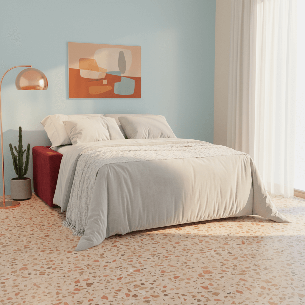 Diomede Divano letto matrimoniale in velluto easy clean sfoderabile - design moderno e comfort in T35 rosso - divitt.sbs