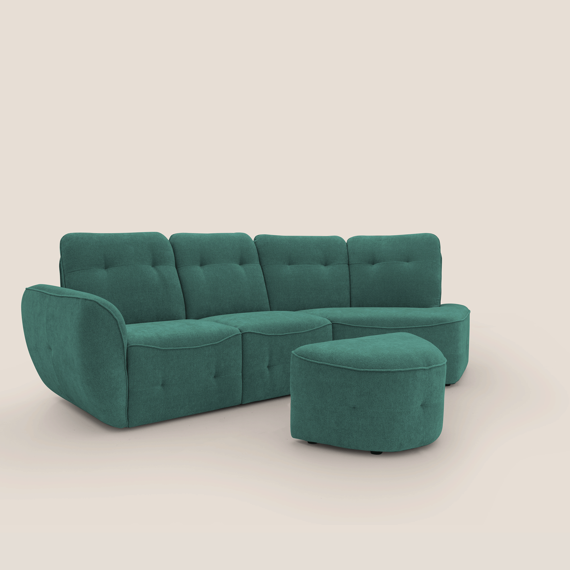 Cerbero divano angolare con pouf mobile in morbido bouclé impermeabile T07 verde - divitt.sbs