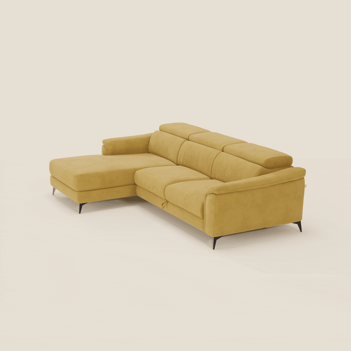 Arcos Divano con penisola - piedini alti e poggiatesta reclinabili in microfibra impermeabile T11 giallo - divitt.sbs
