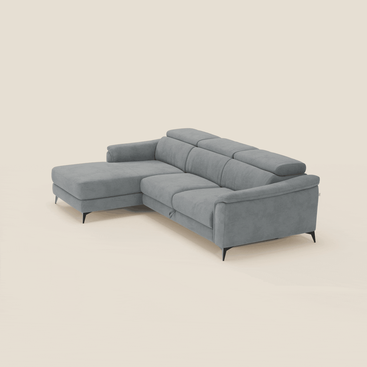 Arcos Divano con penisola - piedini alti e poggiatesta reclinabili in microfibra impermeabile T11 grigio - divitt.sbs