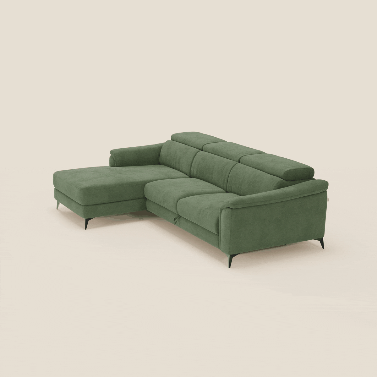 Arcos Divano con penisola - piedini alti e poggiatesta reclinabili in microfibra impermeabile T11 verde - divitt.sbs