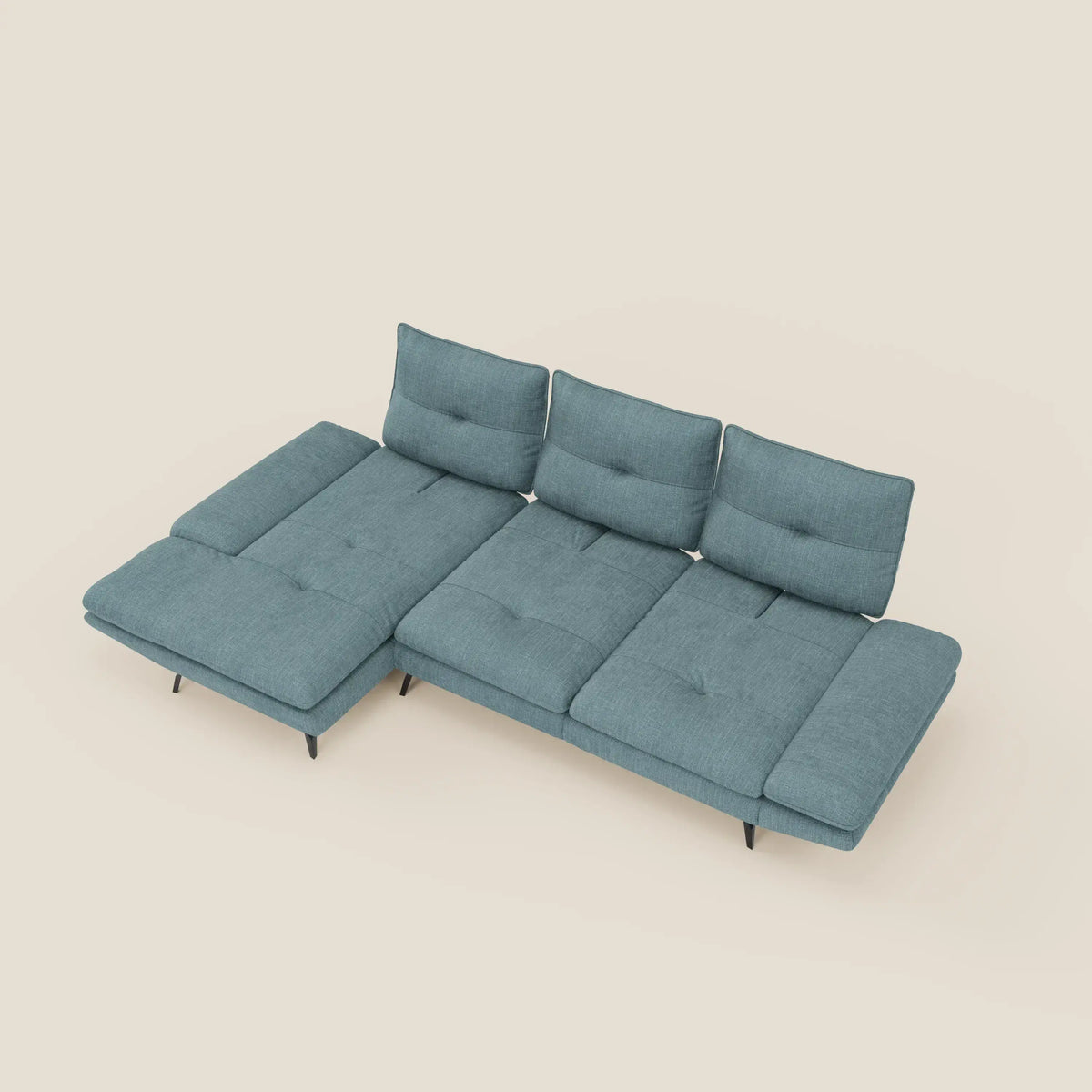 Ardex Divano con penisola - schienali traslanti e braccioli regolabili in elegante tessuto impermeabile T06 - divitt.sbs