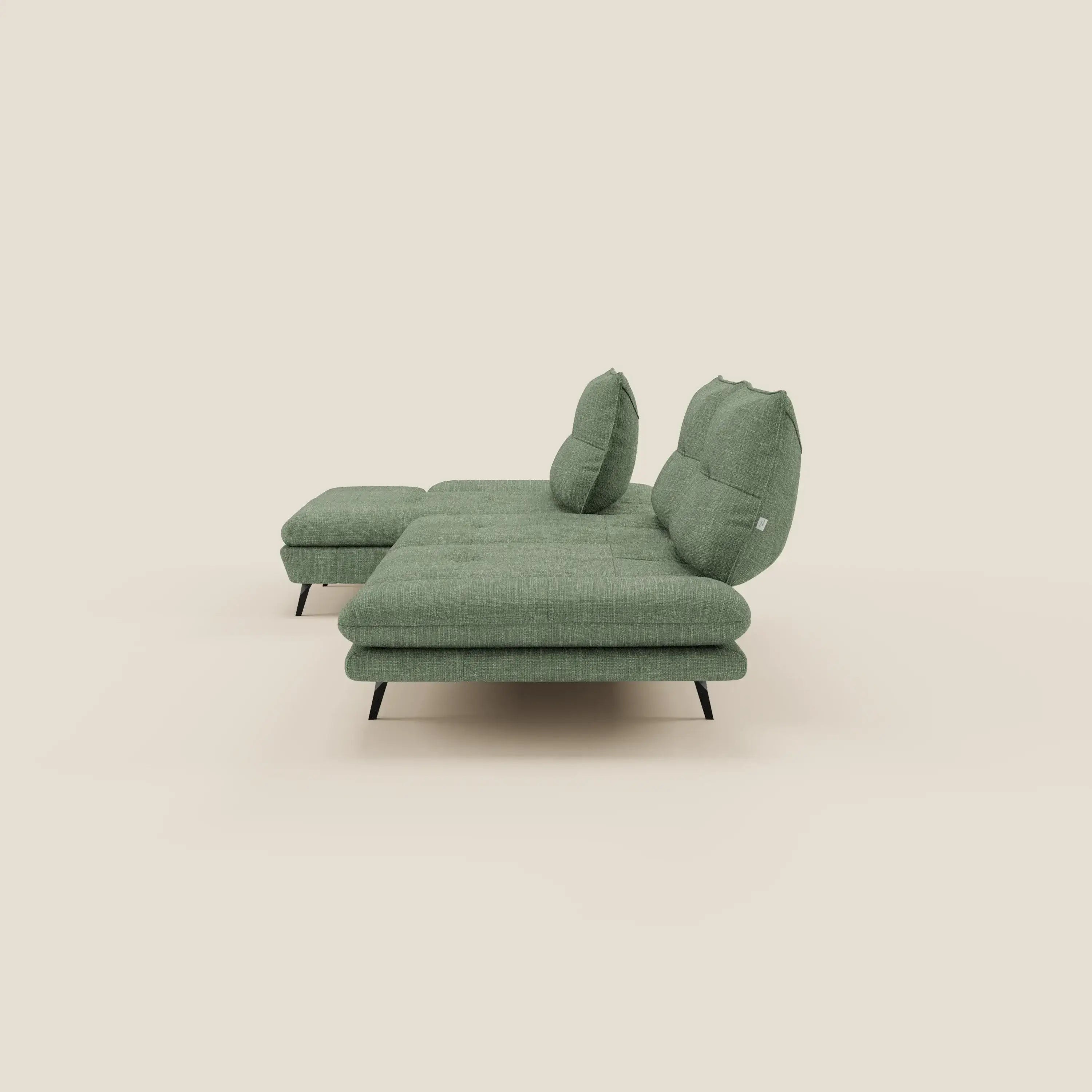 Ardex Divano con penisola - schienali traslanti e braccioli regolabili in elegante tessuto impermeabile T06 verde - divitt.sbs