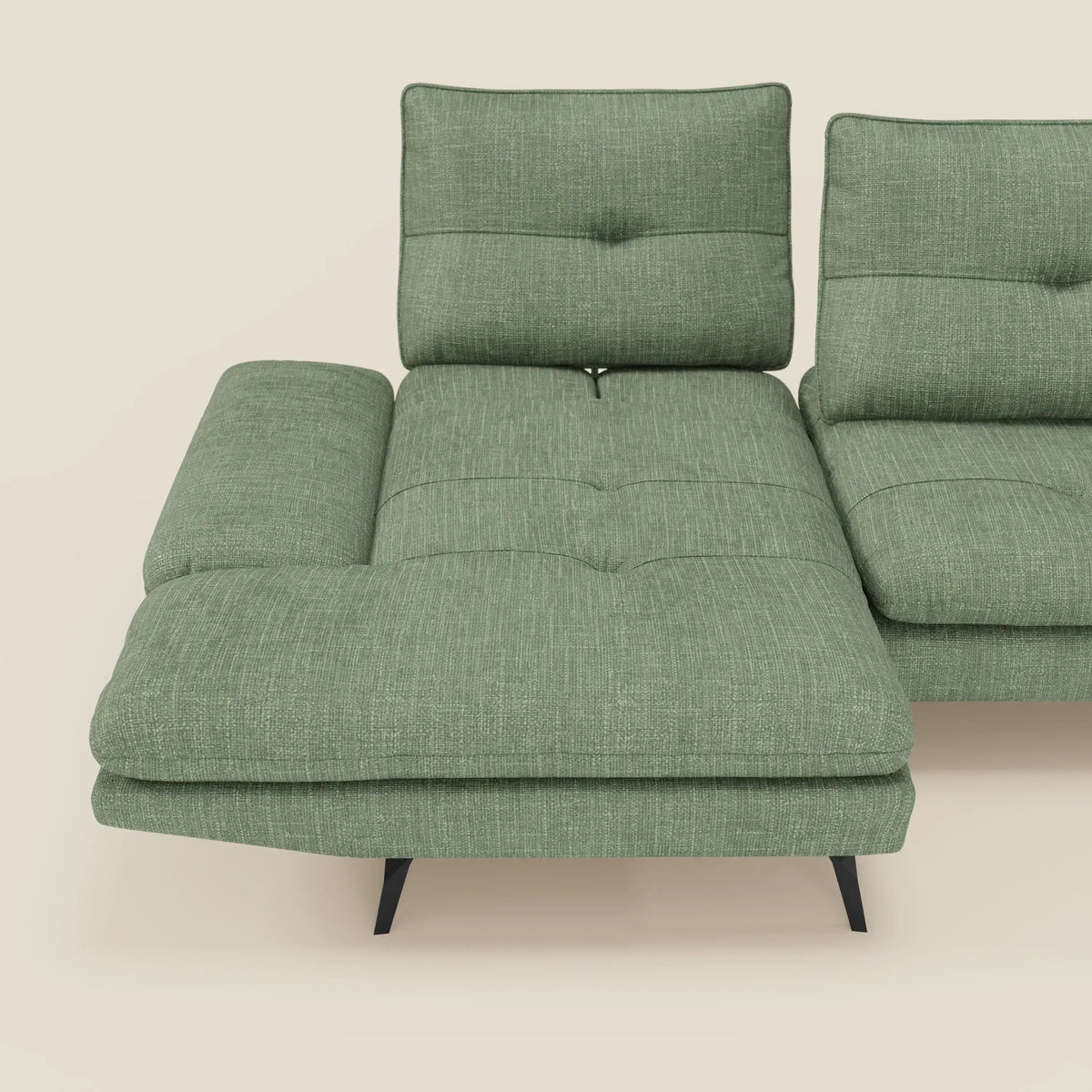 Ardex Divano con penisola - schienali traslanti e braccioli regolabili in elegante tessuto impermeabile T06 verde - divitt.sbs