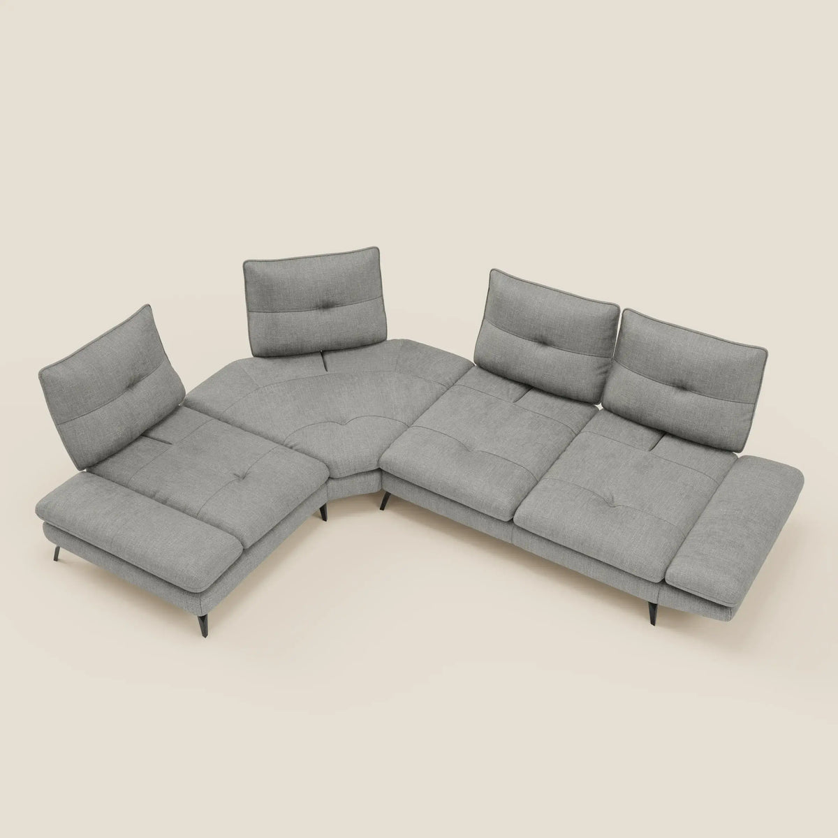 Ardex Divano Angolare - schienali traslanti e bracciolo regolabile in elegante tessuto impermeabile T06 - divitt.sbs