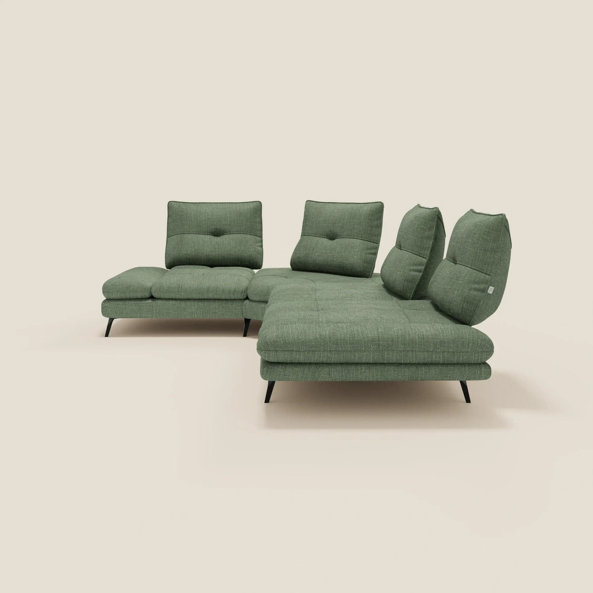 Ardex Divano Angolare - schienali traslanti e bracciolo regolabile in elegante tessuto impermeabile T06 verde - divitt.sbs