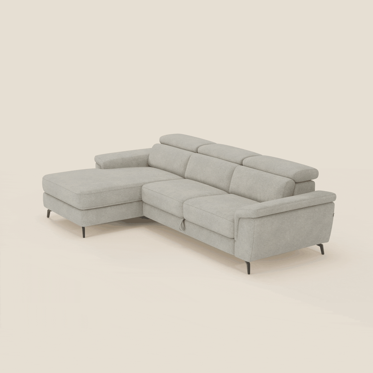 Estro Divano estraibile con chaise-longue e poggiatesta reclinabili in tessuto impermeabile T14 panna - divitt.sbs
