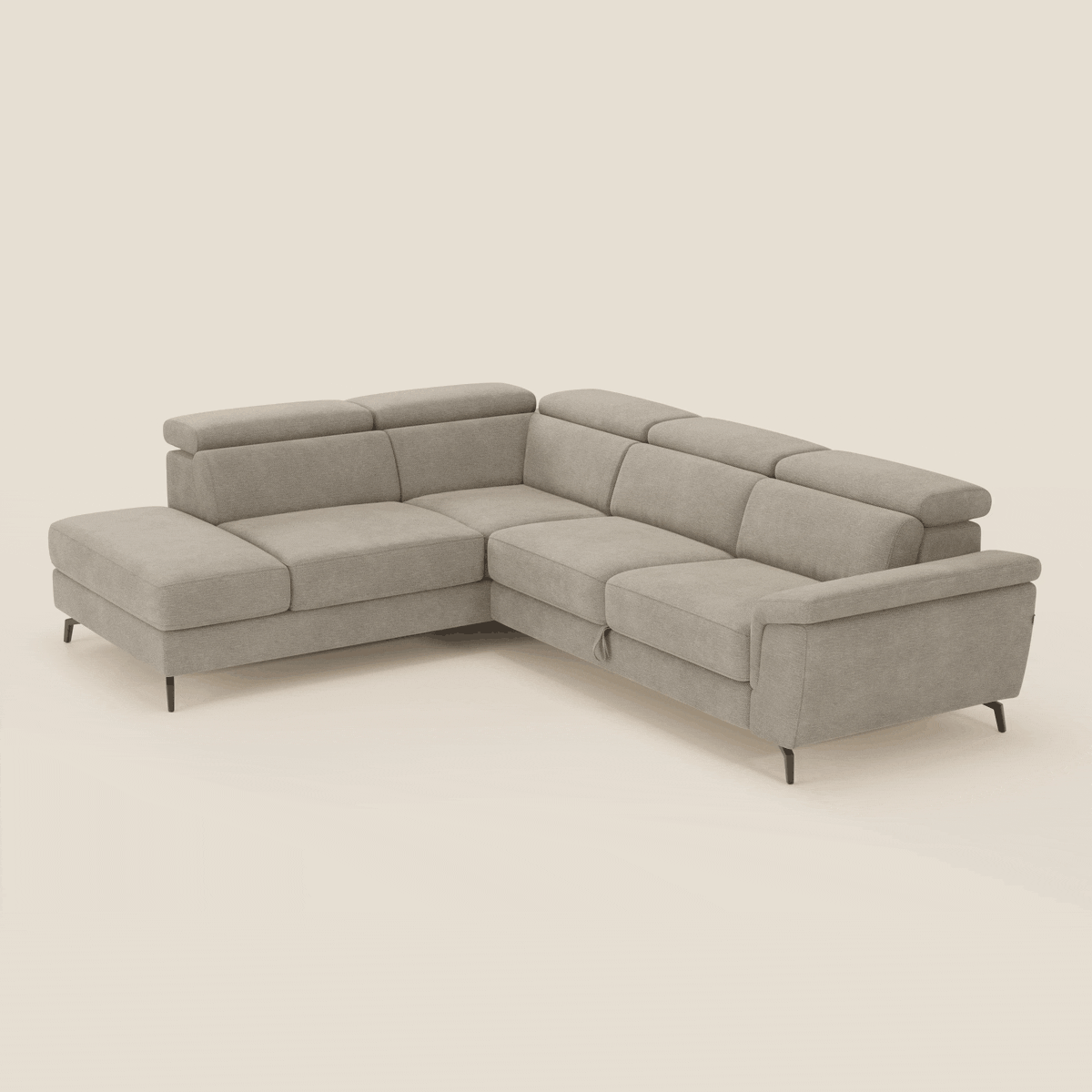 Estro Divano angolare estraibile - poggiatesta reclinabili in tessuto impermeabile T14 beige - divitt.sbs