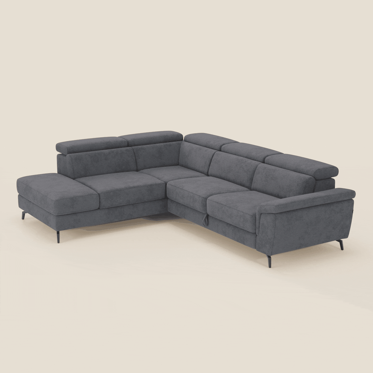 Estro Divano angolare estraibile - poggiatesta reclinabili in tessuto impermeabile T14 grigio - divitt.sbs