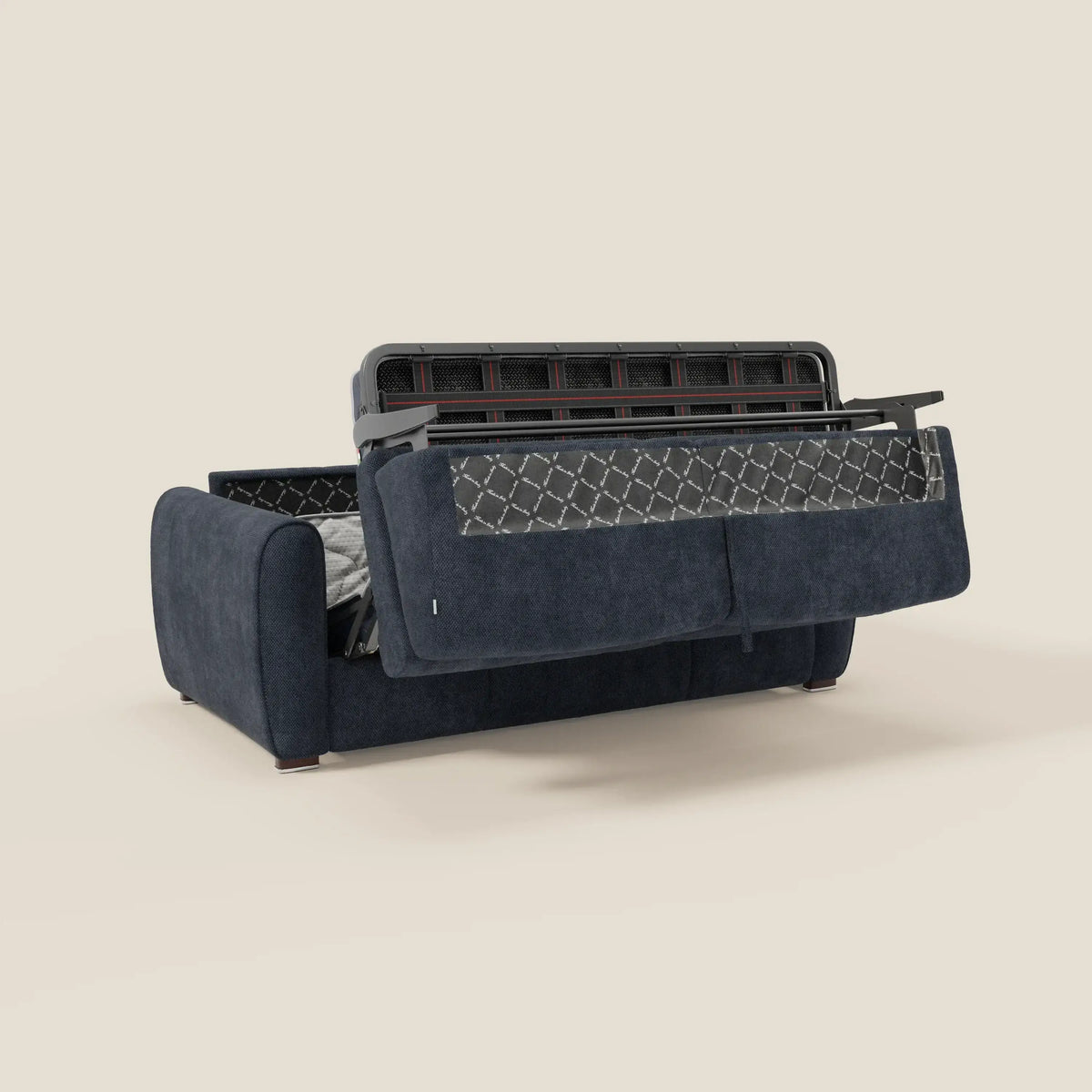 Kaleo Divano letto moderno con materasso H17 cm - in raffinato tessuto impermeabile T26 blu navy - divitt.sbs