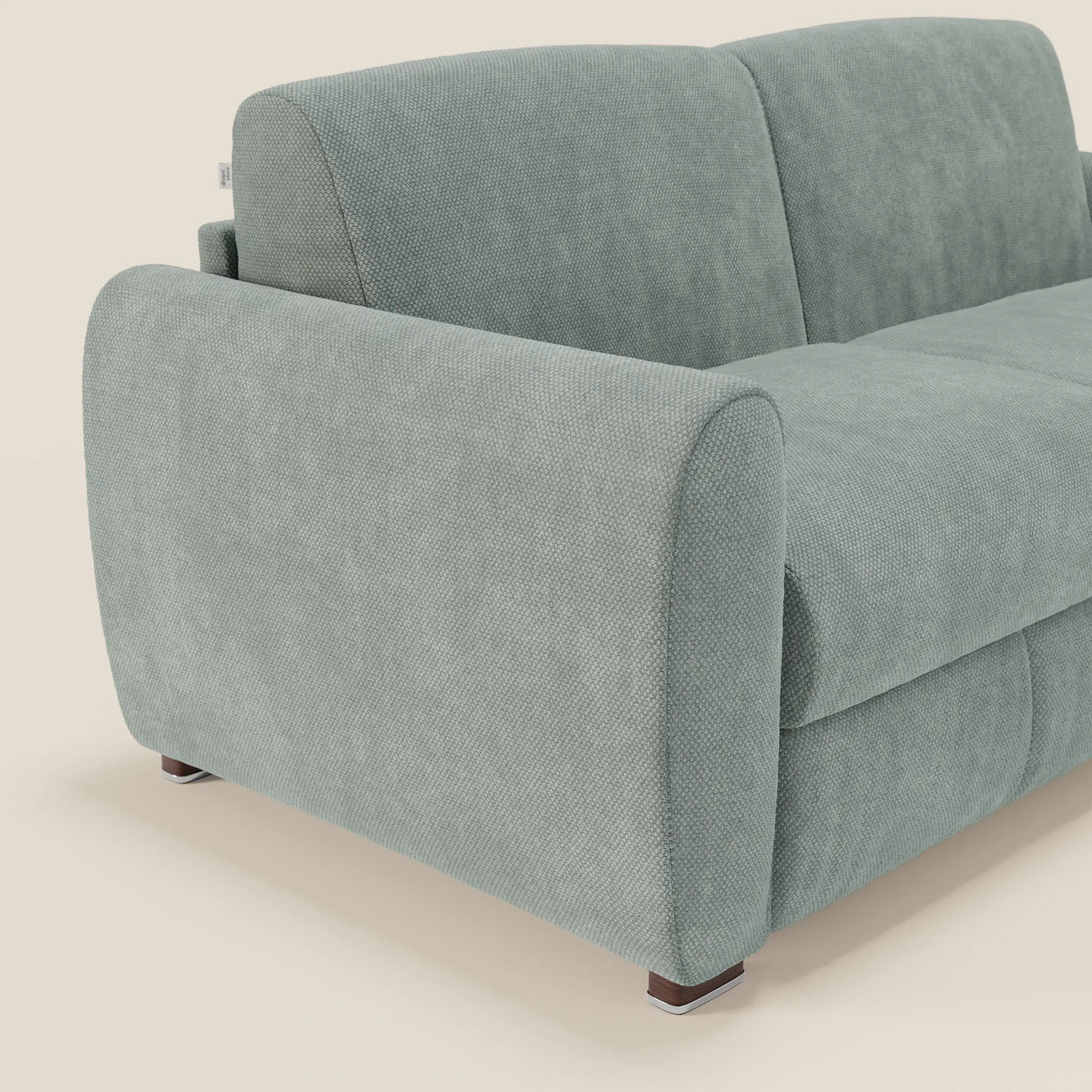 Kaleo Divano letto moderno con materasso H17 cm - in raffinato tessuto impermeabile T26 verde acqua - divitt.sbs