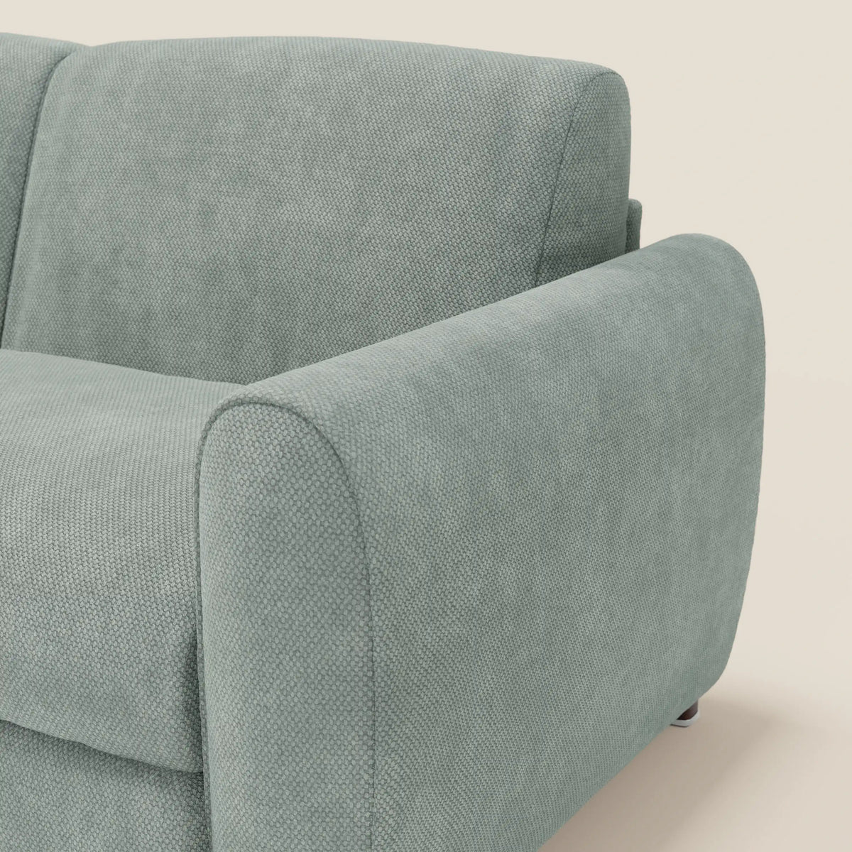 Kaleo Divano letto moderno con materasso H17 cm - in raffinato tessuto impermeabile T26 verde acqua - divitt.sbs