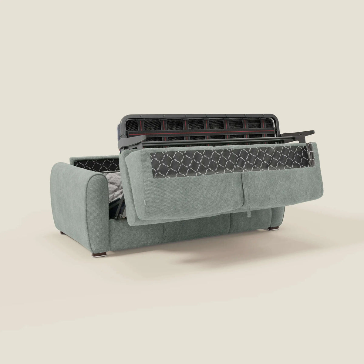 Kaleo Divano letto moderno con materasso H17 cm - in raffinato tessuto impermeabile T26 verde acqua - divitt.sbs