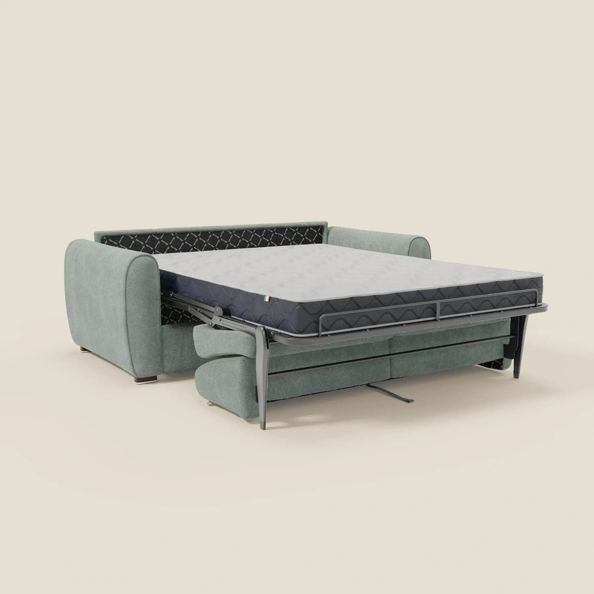 Kaleo Divano letto moderno con materasso H17 cm - in raffinato tessuto impermeabile T26 verde acqua - divitt.sbs