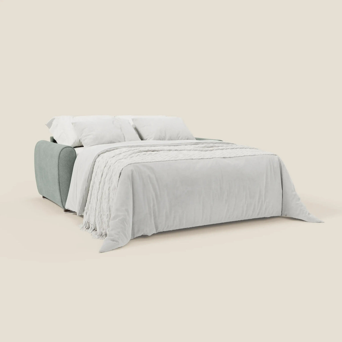 Kaleo Divano letto moderno con materasso H17 cm - in raffinato tessuto impermeabile T26 verde acqua - divitt.sbs