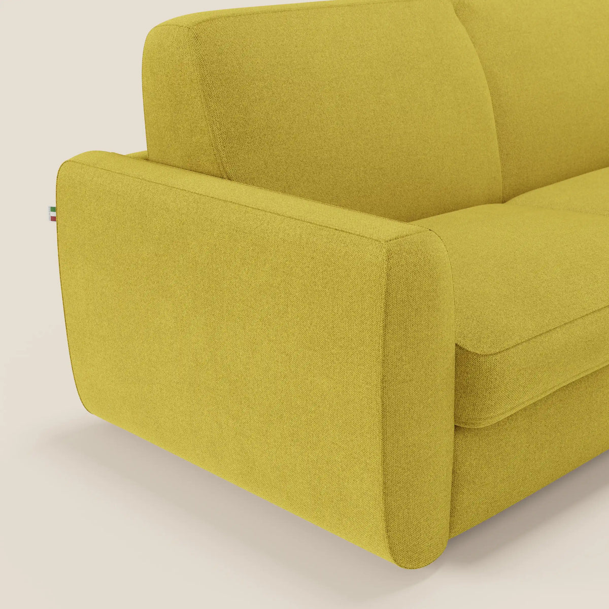 Leonida divano letto sfoderabile e materasso H18 cm - vano portaguanciali in tessuto Smacchiabile T23 giallo sole - divitt.sbs