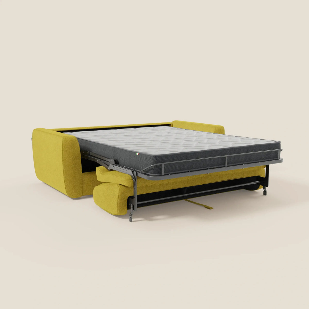 Leonida divano letto sfoderabile e materasso H18 cm - vano portaguanciali in tessuto Smacchiabile T23 giallo sole - divitt.sbs