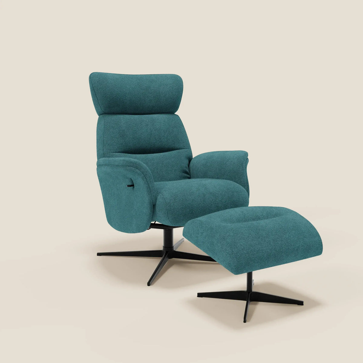 Lunor Poltrona relax reclinabile con pouf poggia-piedi in tessuto bouclé impermeabile T07 - divitt.sbs