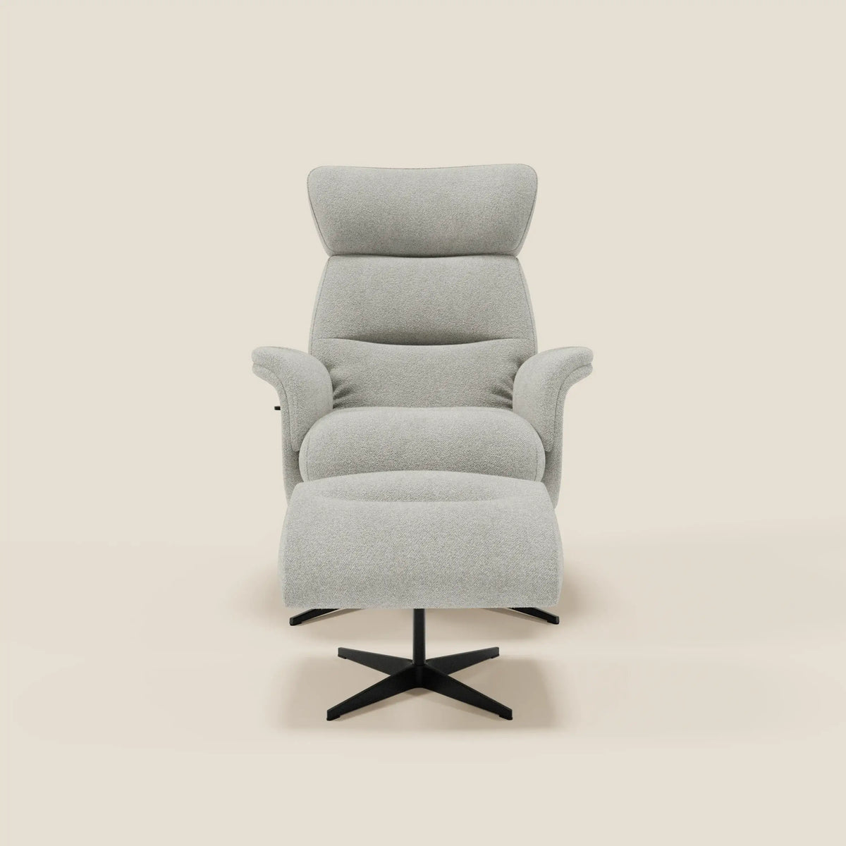 Lunor Poltrona relax reclinabile con pouf poggia-piedi in tessuto bouclé impermeabile T07 - divitt.sbs