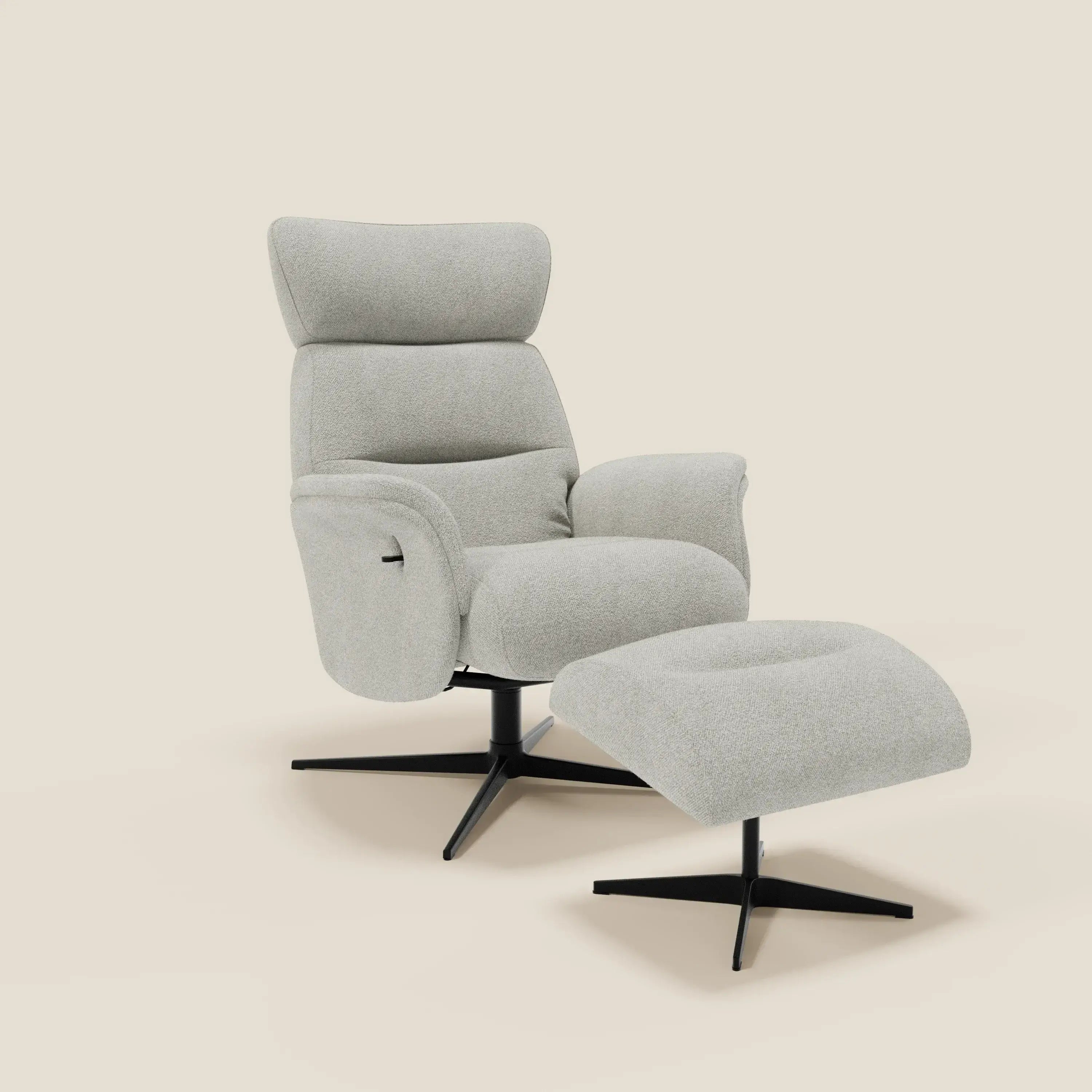 Lunor Poltrona relax reclinabile con pouf poggia-piedi in tessuto bouclé impermeabile T07 - divitt.sbs