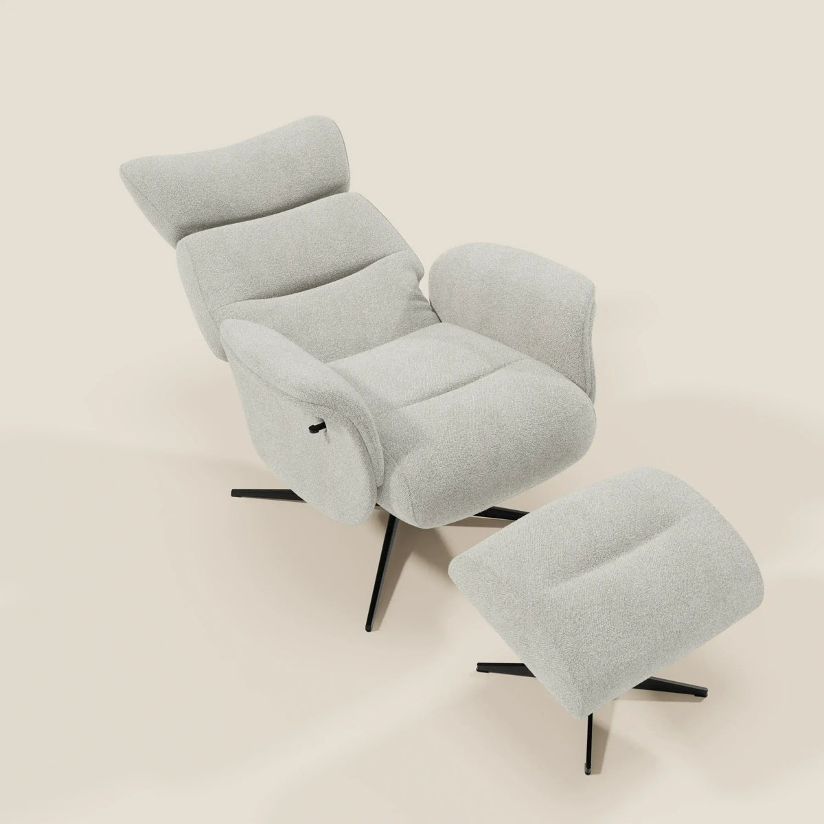 Lunor Poltrona relax reclinabile con pouf poggia-piedi in tessuto bouclé impermeabile T07 - divitt.sbs