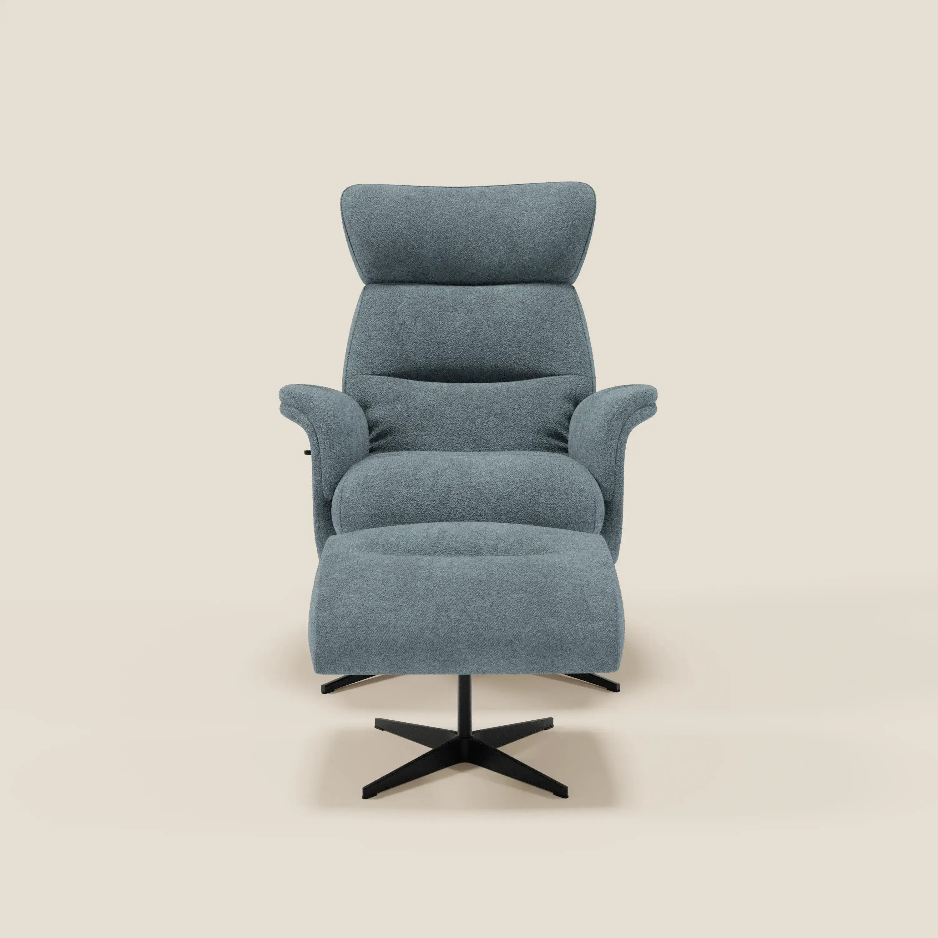 Lunor Poltrona relax reclinabile con pouf poggia-piedi in tessuto bouclé impermeabile T07 - divitt.sbs