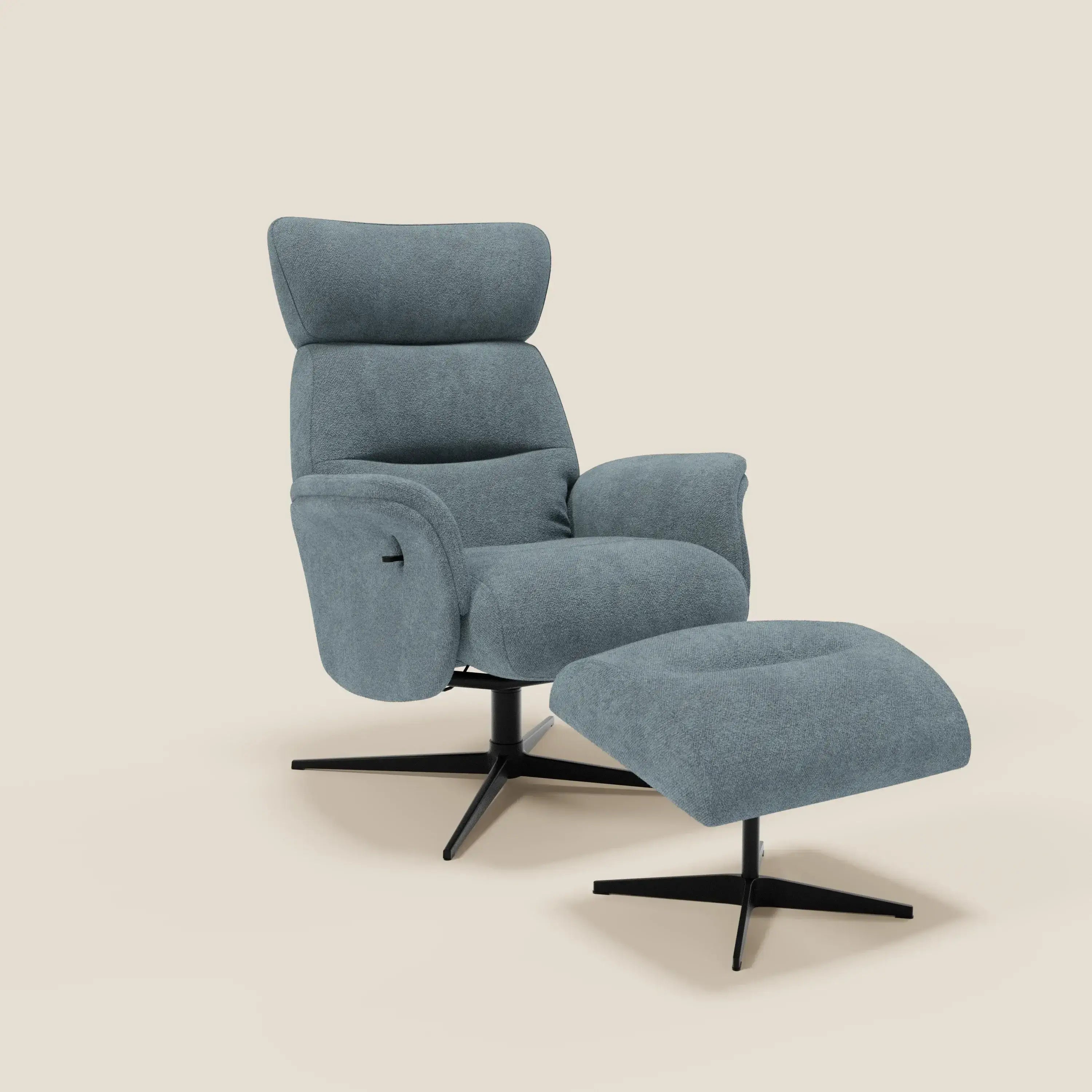 Lunor Poltrona relax reclinabile con pouf poggia-piedi in tessuto bouclé impermeabile T07 - divitt.sbs