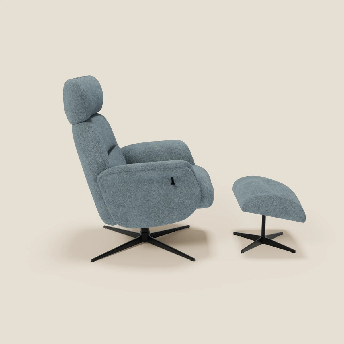 Lunor Poltrona relax reclinabile con pouf poggia-piedi in tessuto bouclé impermeabile T07 - divitt.sbs