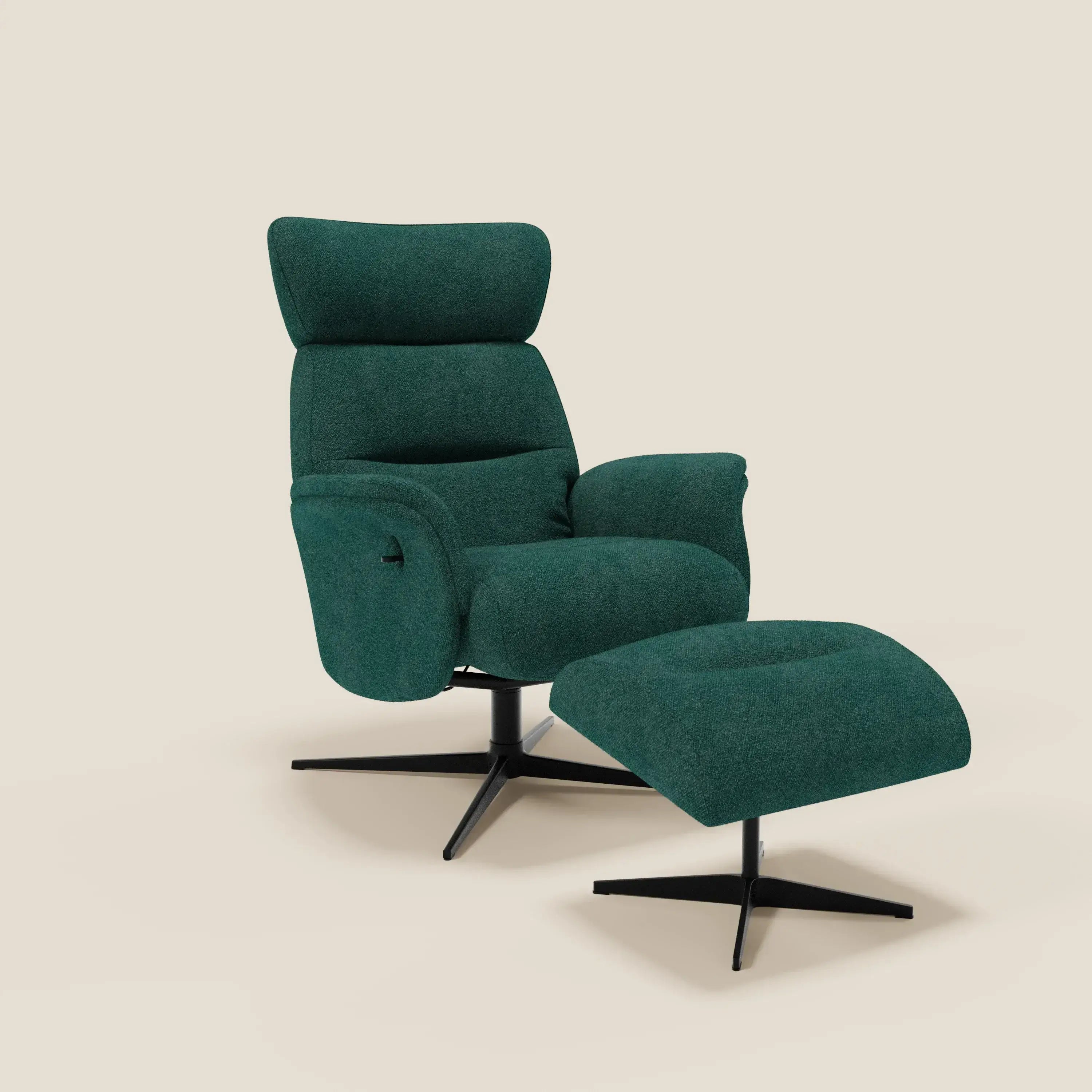 Lunor Poltrona relax reclinabile con pouf poggia-piedi in tessuto bouclé impermeabile T07 - divitt.sbs