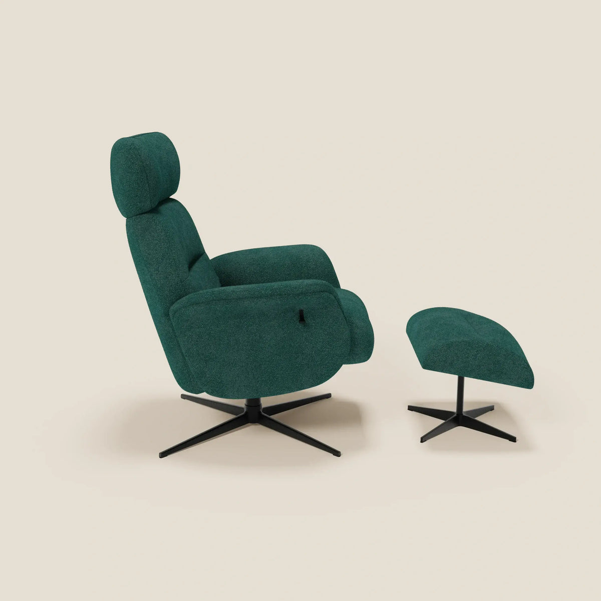 Lunor Poltrona relax reclinabile con pouf poggia-piedi in tessuto bouclé impermeabile T07 - divitt.sbs