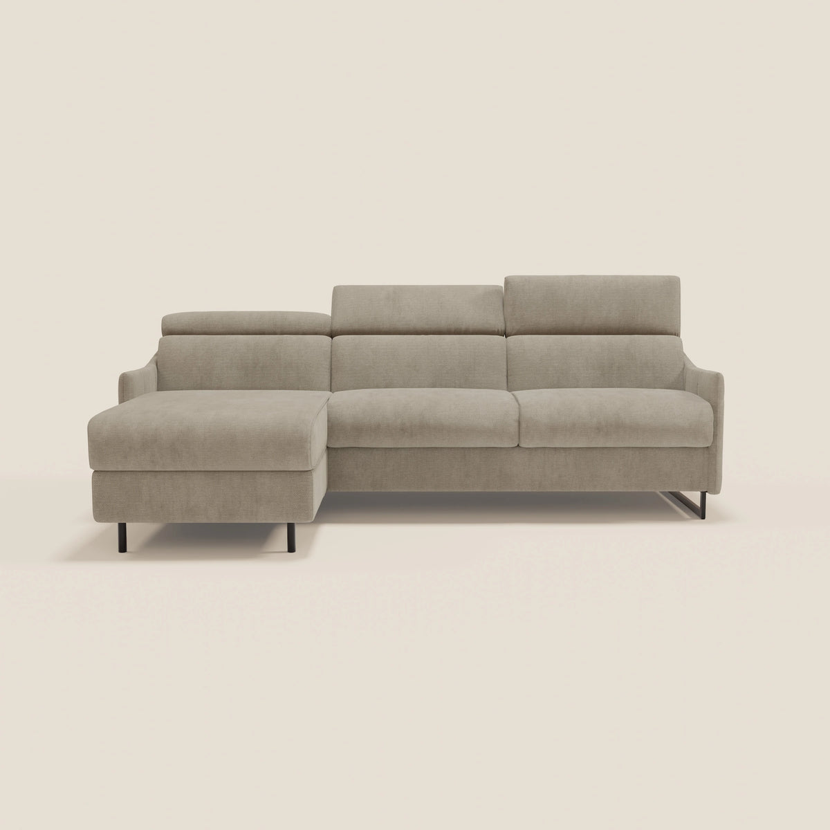 Loto Divano Letto Angolare con Penisola contenitore, Poggiatesta, Materasso Alto H18 in morbido tessuto impermeabile T14 - divitt.sbs