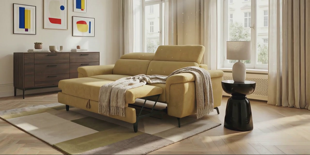 Estro Divano 3 posti con pouf estraibile - poggiatesta reclinabili in tessuto impermeabile T14 giallo - divitt.sbs